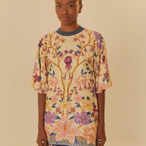 vestido t-shirt curto estampado delicadeza floral